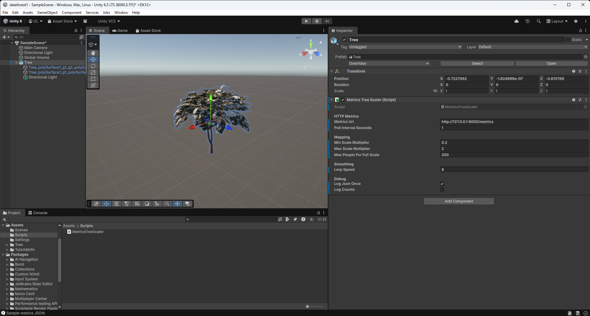 First camera-reactive Unity tree - proof of concept